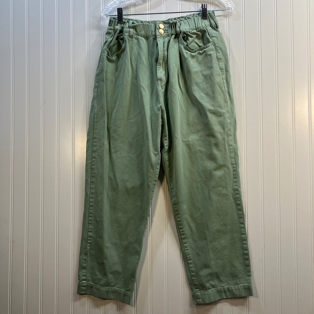 Show Me Your Mumu Emilia Mom Jeans Sage Green Cotton Tapered Pants Med MDS2-531